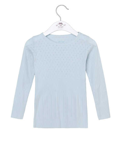 Long Sleeved Blouse with Pointelle Pattern, Baby Blue