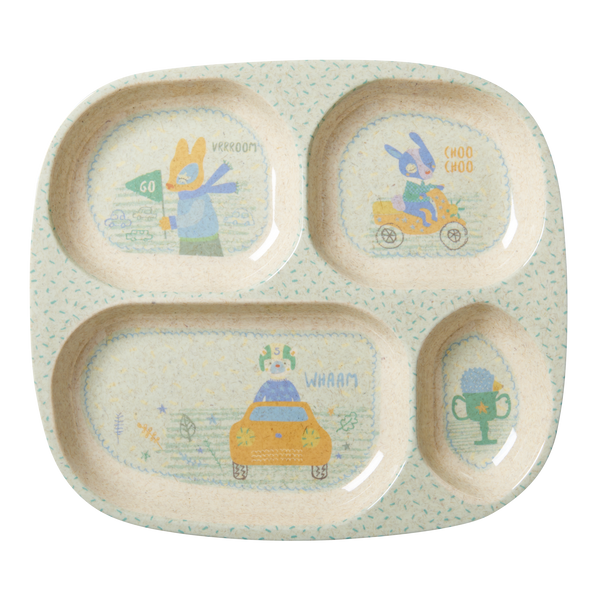 RICE / 4 Room Bamboo Melamine Plate with Boys Race Print