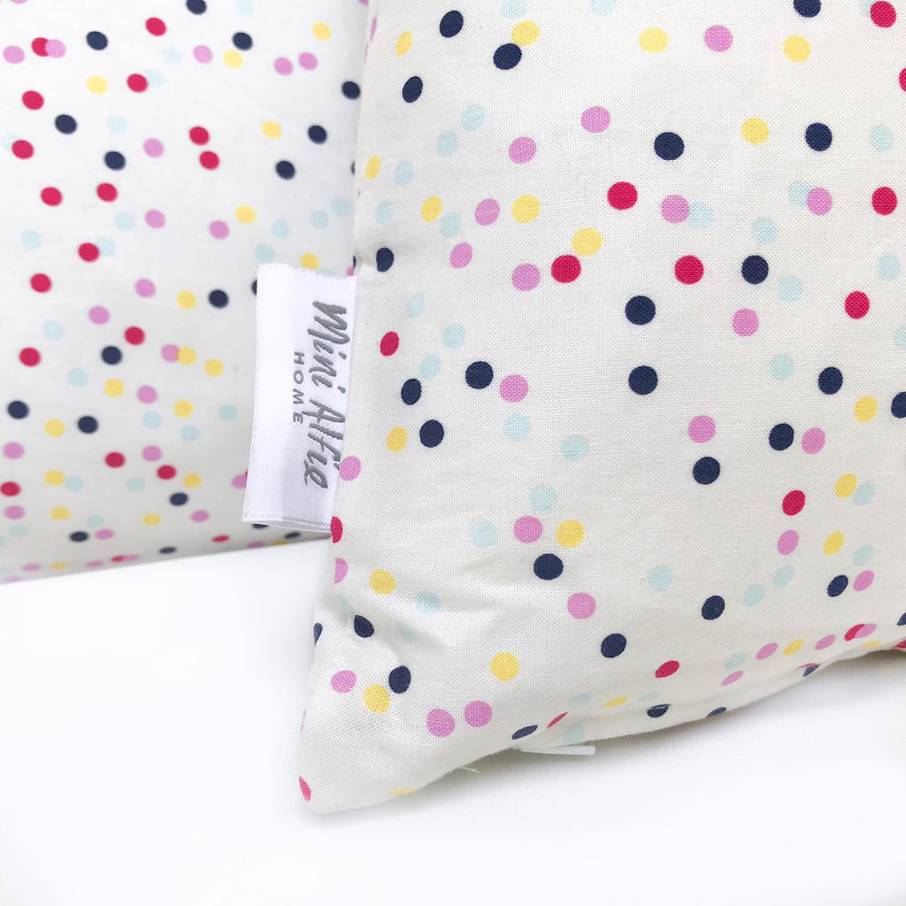 Mini Alfie HOME - pillows in WHITE with multi coloured dots