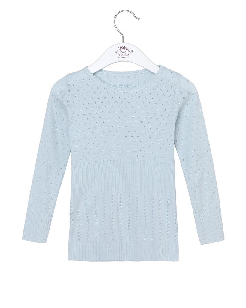 Long Sleeved Blouse with Pointelle Pattern, Baby Blue