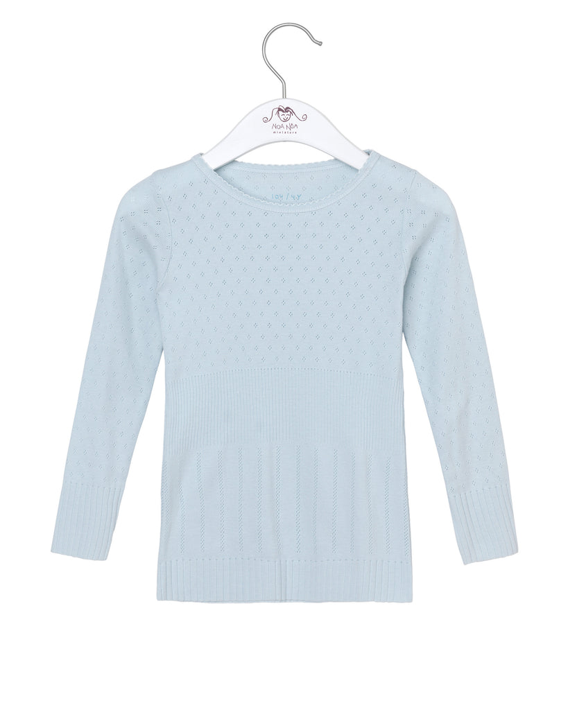 Long Sleeved Blouse with Pointelle Pattern, Baby Blue