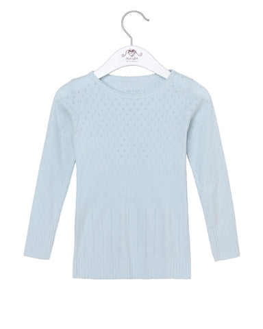 Long Sleeved Blouse with Pointelle Pattern, Baby Blue