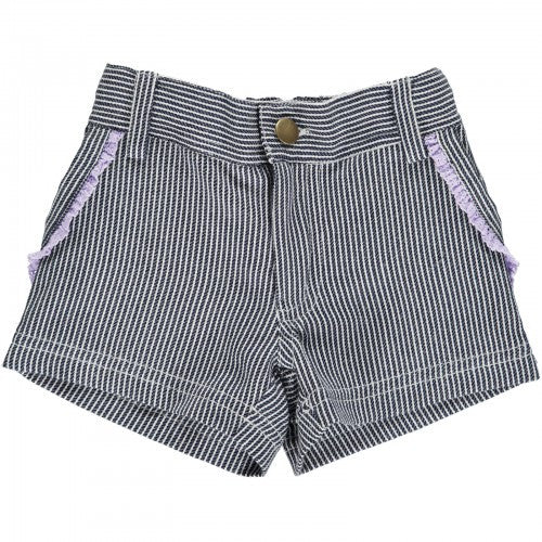 Blue/White Striped Twill Shorts, Organic