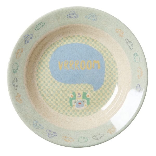 RICE / Kids Bamboo Melamine Lunch Plate with Boys Race Print