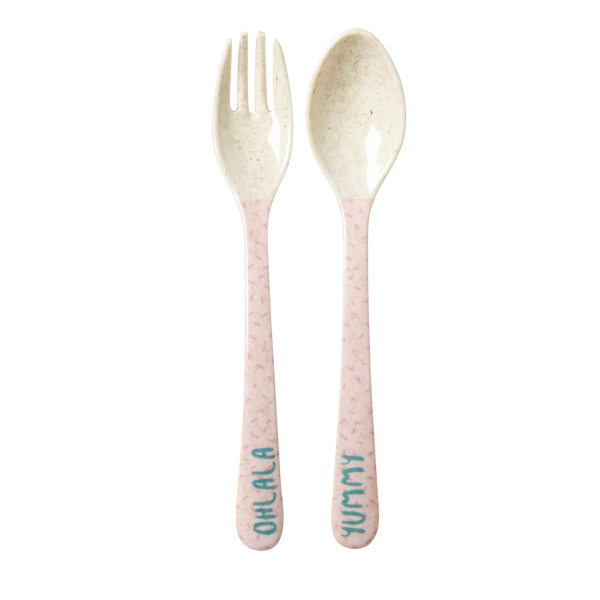 RICE / Kids Bamboo Melamine Spoon and Fork with Girls cooking print