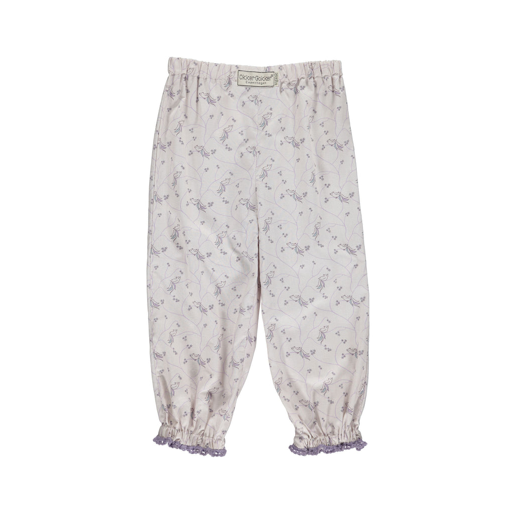 Pants Bird Print, Pale Rose, Organic